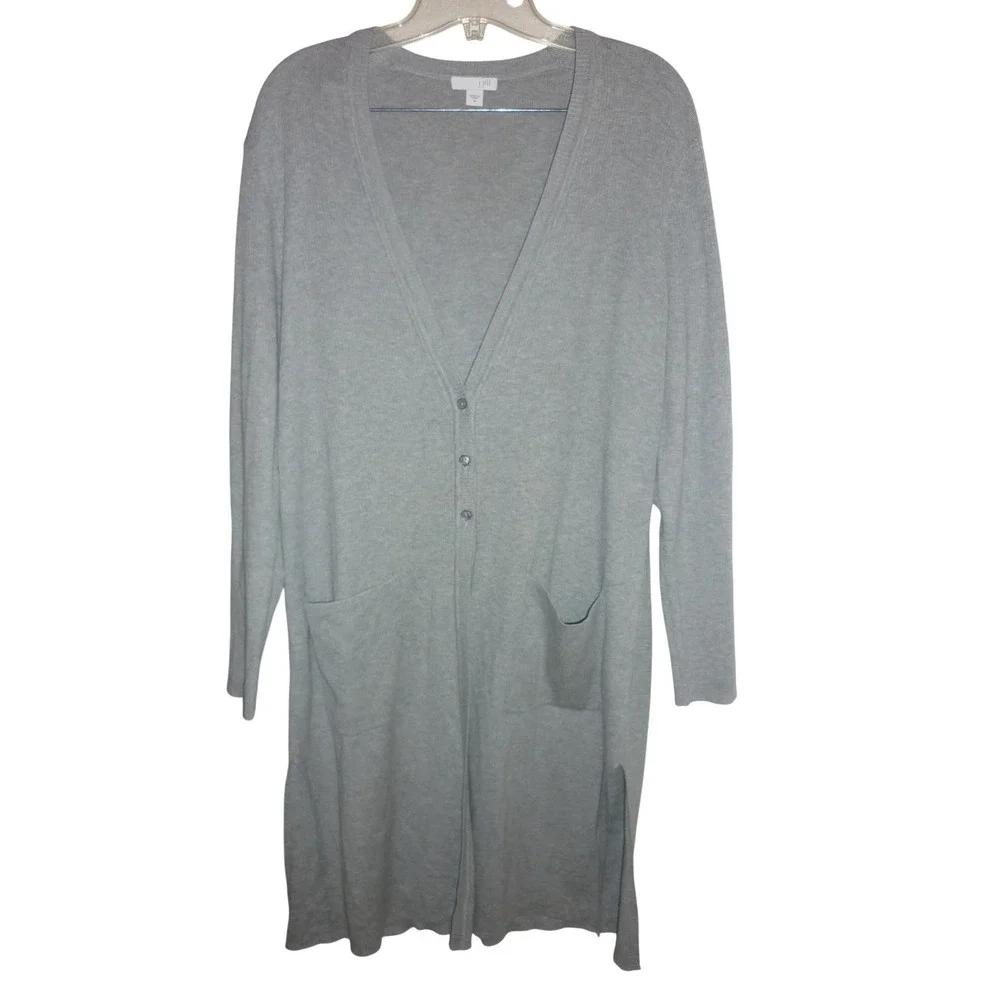 J.‎ Jill Gray Cotton Silk Blend Longline Button Front Cardigan Sweater Womens M